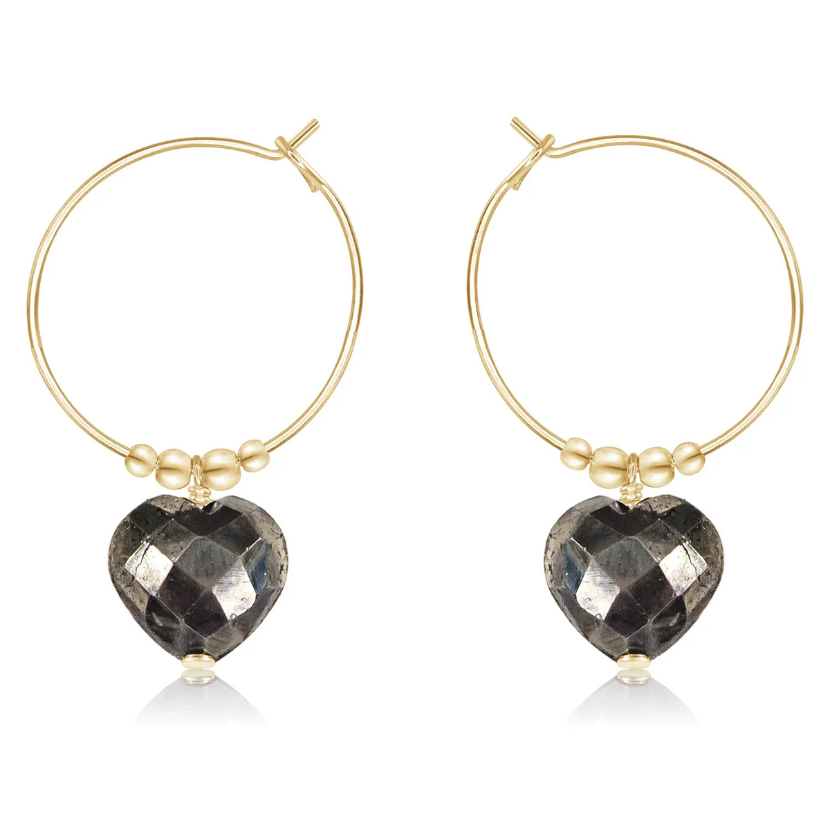 Pyrite Crystal Heart Dangle Hoop Earrings