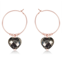 Pyrite Crystal Heart Dangle Hoop Earrings