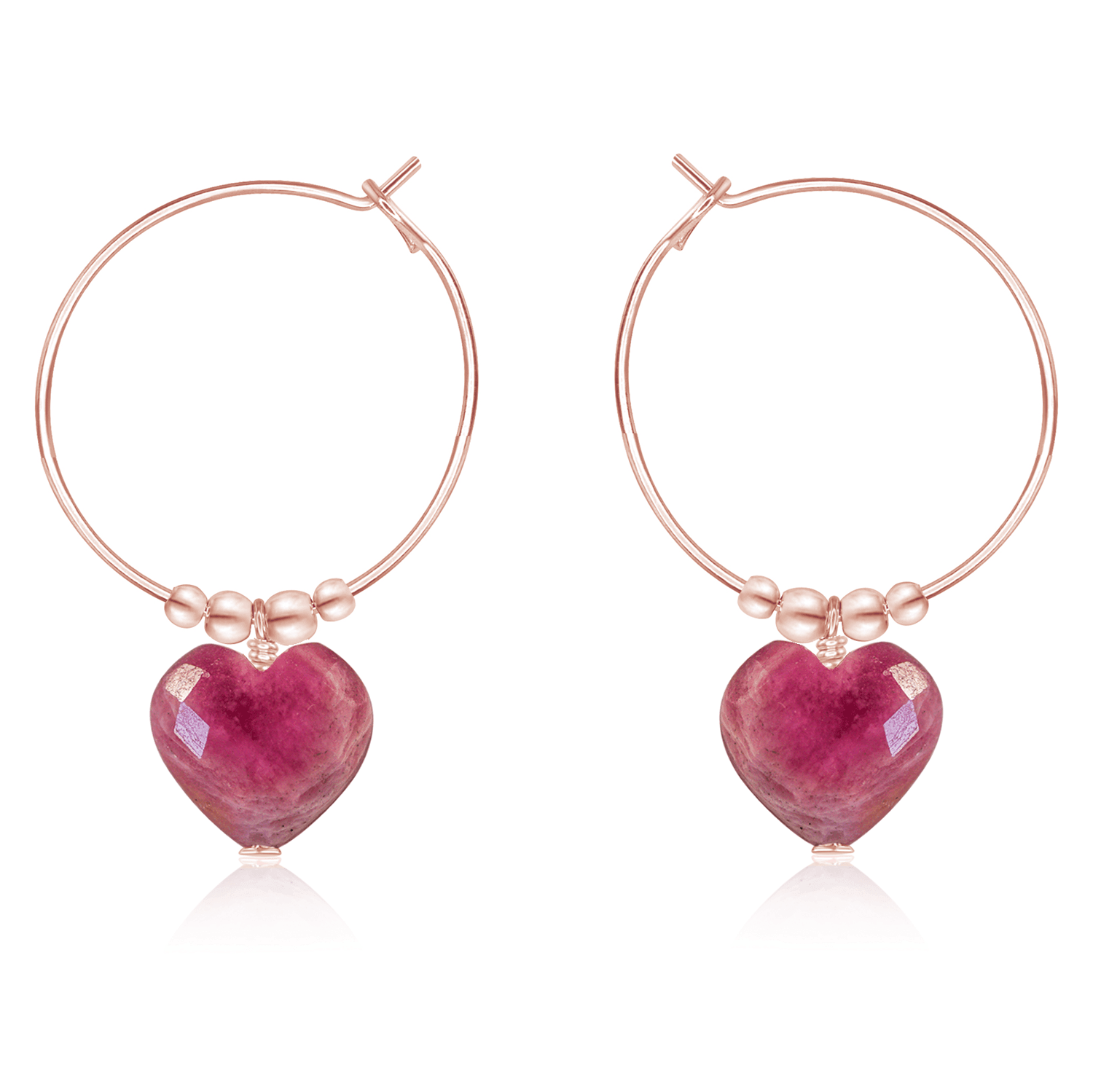 Ruby Crystal Heart Dangle Hoop Earrings - Ruby Crystal Heart Dangle Hoop Earrings - 14k Rose Gold Fill - Luna Tide Handmade Crystal Jewellery