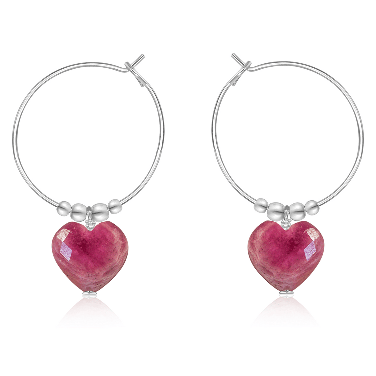 Ruby Crystal Heart Dangle Hoop Earrings - Ruby Crystal Heart Dangle Hoop Earrings - Sterling Silver - Luna Tide Handmade Crystal Jewellery