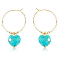 Turquoise Crystal Heart Dangle Hoop Earrings
