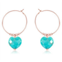 Turquoise Crystal Heart Dangle Hoop Earrings