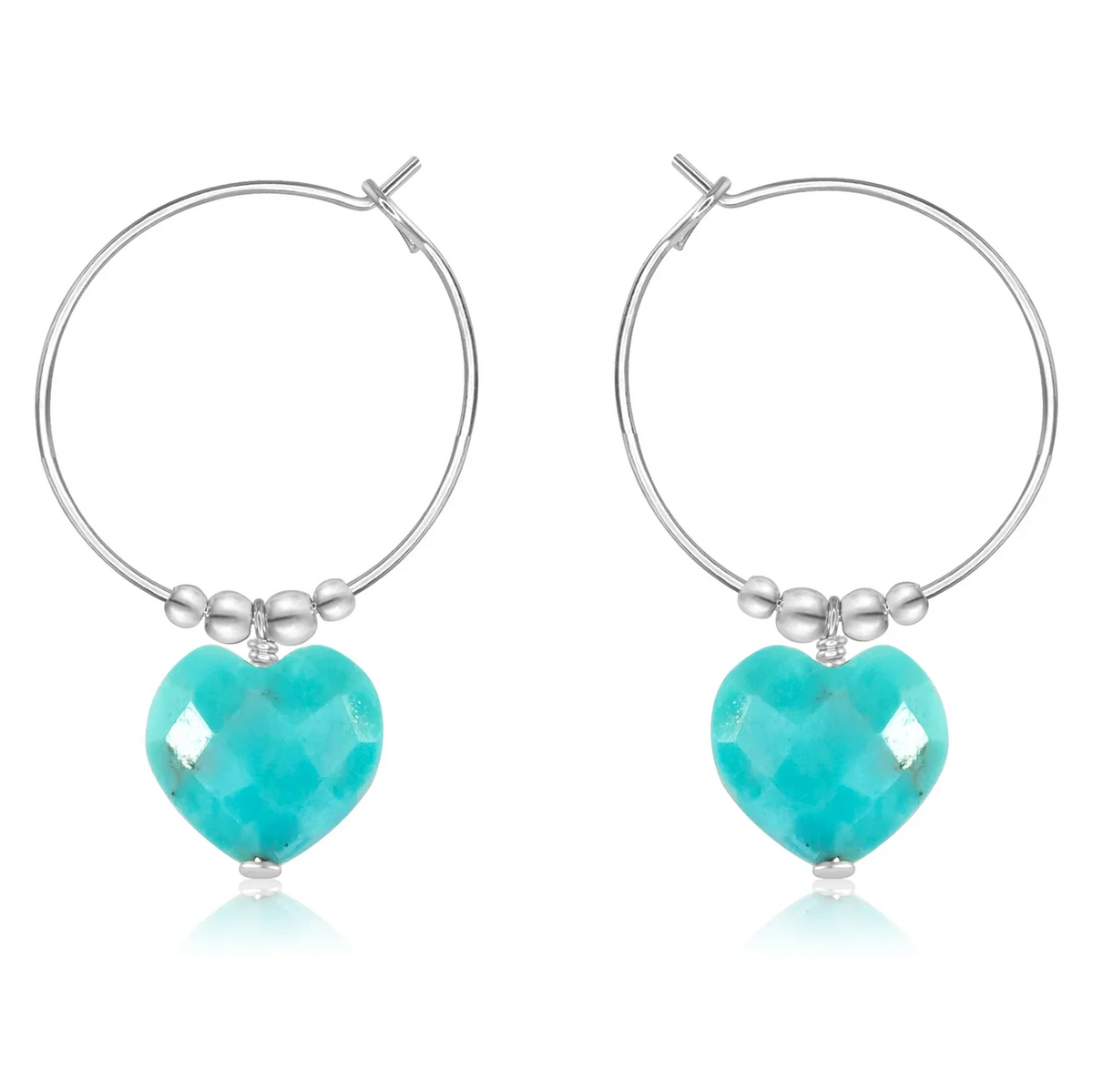 Turquoise Crystal Heart Dangle Hoop Earrings