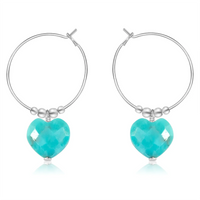 Turquoise Crystal Heart Dangle Hoop Earrings