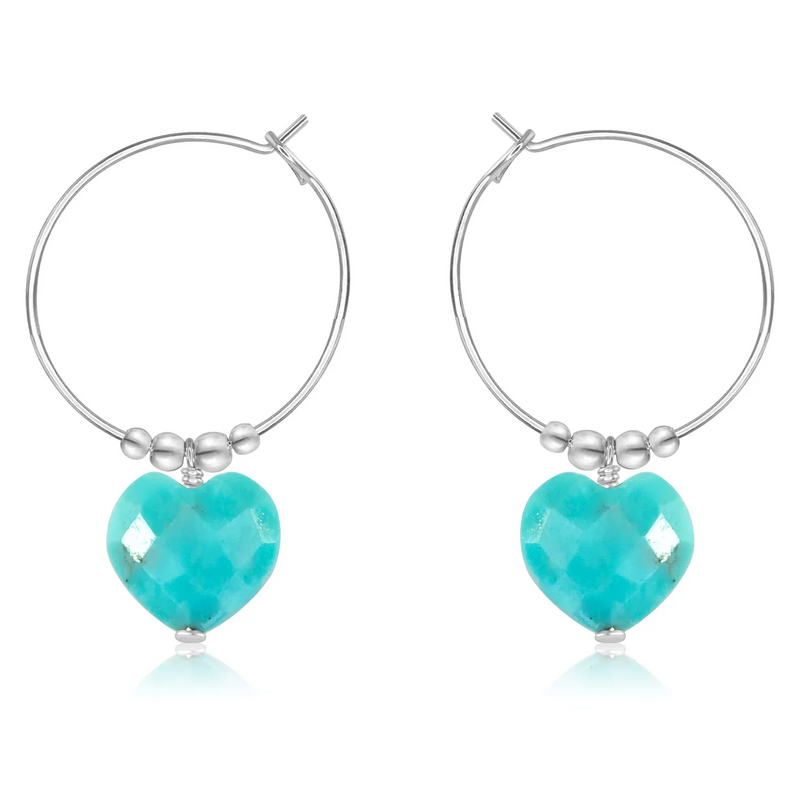 Turquoise Crystal Heart Dangle Hoop Earrings