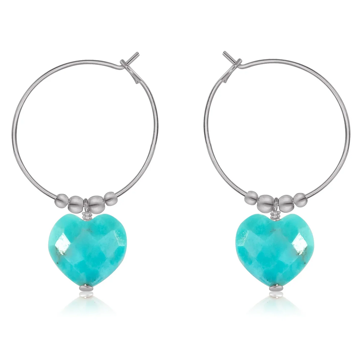 Turquoise Crystal Heart Dangle Hoop Earrings