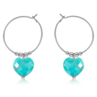 Turquoise Crystal Heart Dangle Hoop Earrings