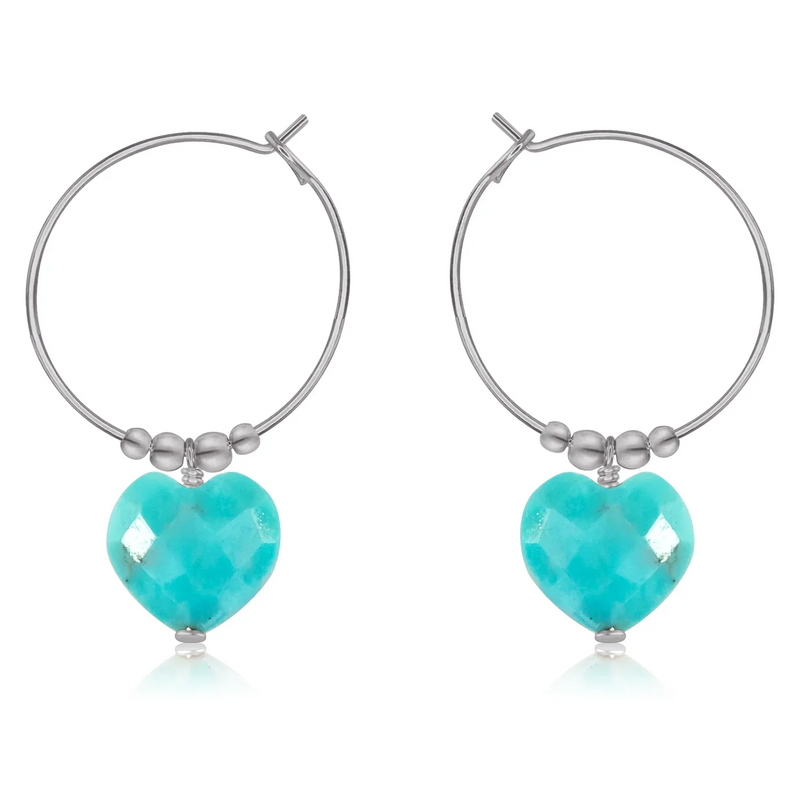 Turquoise Crystal Heart Dangle Hoop Earrings