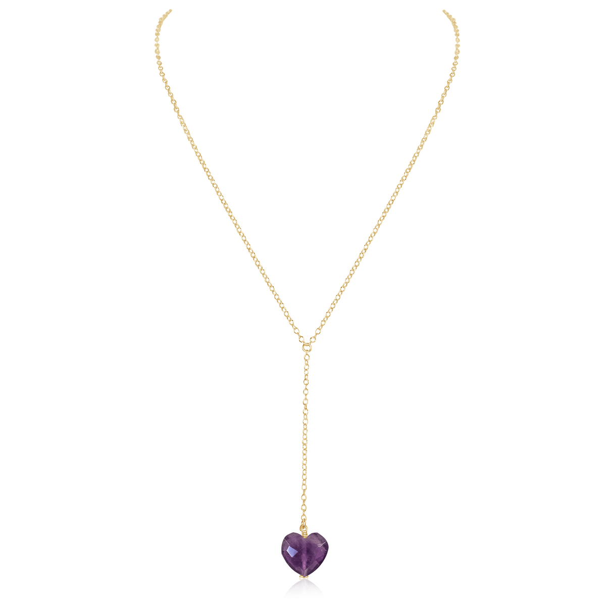 Amethyst Crystal Heart Lariat Necklace - Amethyst Crystal Heart Lariat Necklace - 14k Gold Fill - Luna Tide Handmade Crystal Jewellery