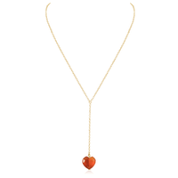 Carnelian Crystal Heart Lariat Necklace - Carnelian Crystal Heart Lariat Necklace - 14k Gold Fill - Luna Tide Handmade Crystal Jewellery