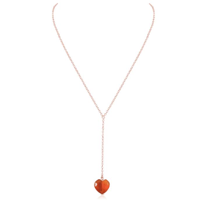 Carnelian Crystal Heart Lariat Necklace - Carnelian Crystal Heart Lariat Necklace - 14k Rose Gold Fill - Luna Tide Handmade Crystal Jewellery