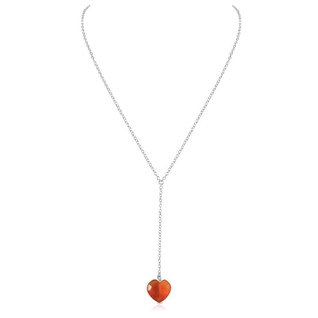 Carnelian Crystal Heart Lariat Necklace - Carnelian Crystal Heart Lariat Necklace - Sterling Silver - Luna Tide Handmade Crystal Jewellery