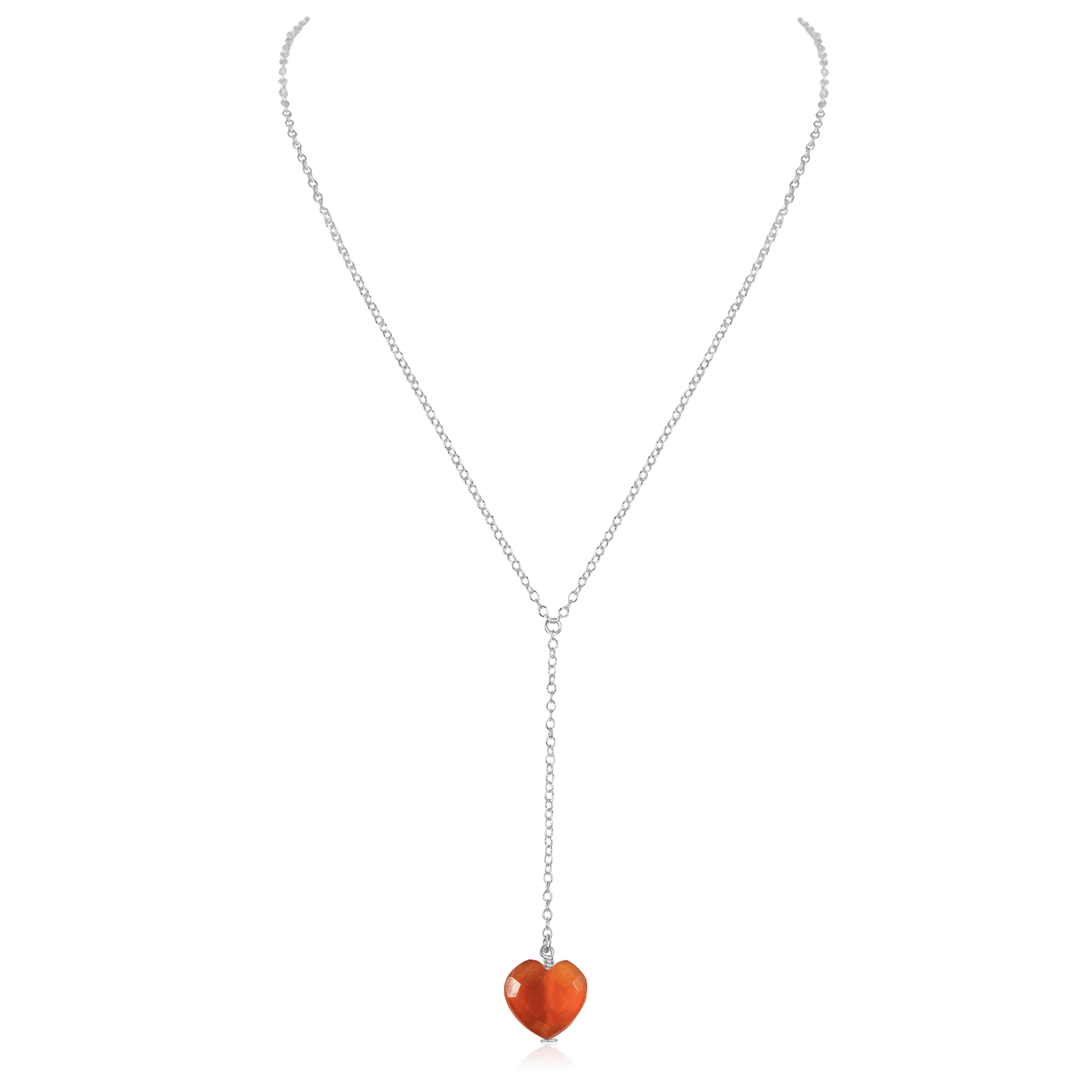 Carnelian Crystal Heart Lariat Necklace - Carnelian Crystal Heart Lariat Necklace - Sterling Silver - Luna Tide Handmade Crystal Jewellery