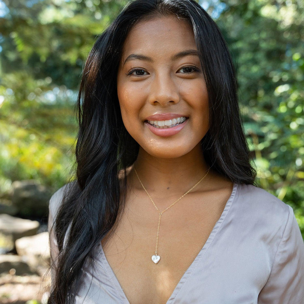Freshwater Pearl Heart Lariat Necklace - Freshwater Pearl Heart Lariat Necklace - 14k Gold Fill - Luna Tide Handmade Crystal Jewellery