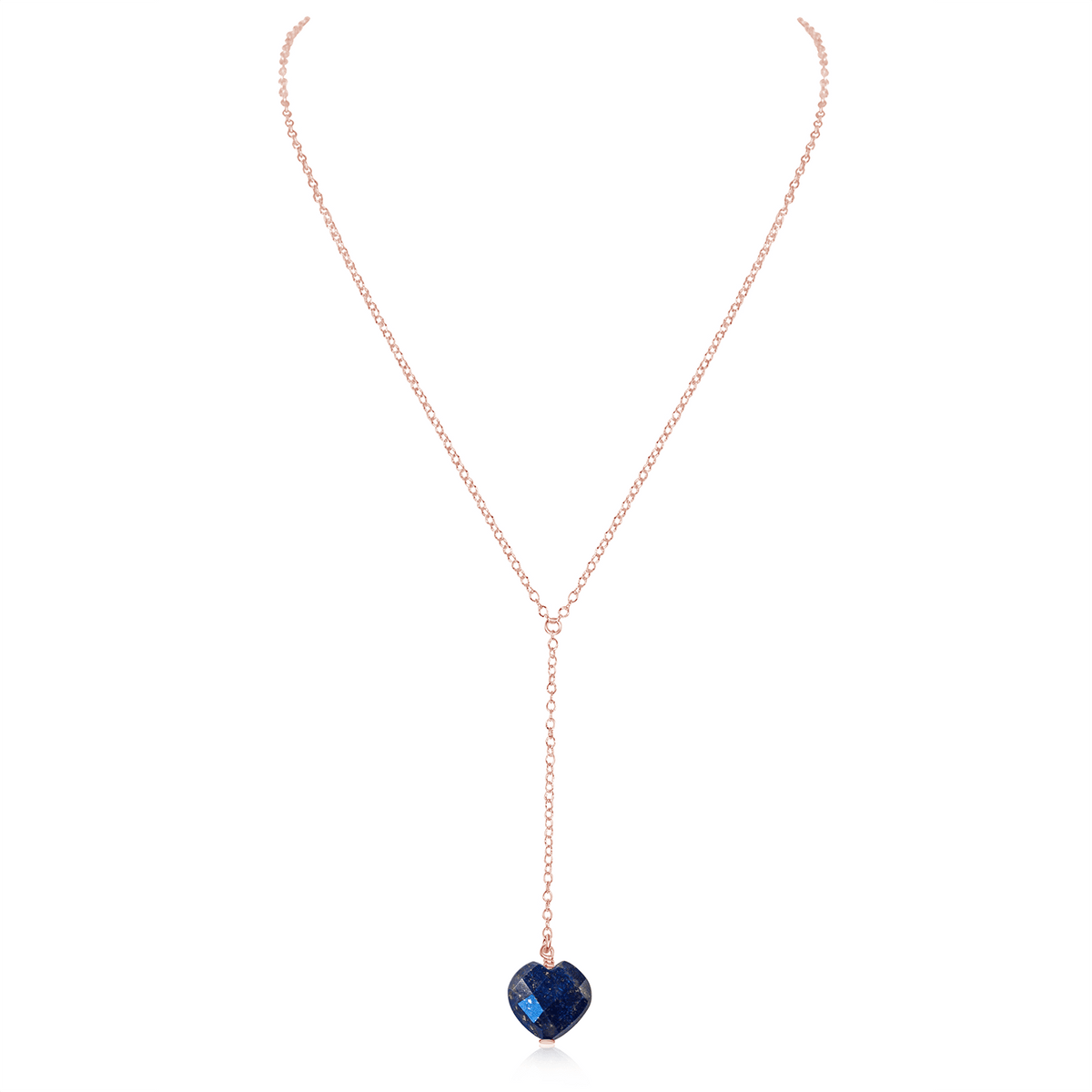Lapis Lazuli Crystal Heart Lariat Necklace - Lapis Lazuli Crystal Heart Lariat Necklace - 14k Rose Gold Fill - Luna Tide Handmade Crystal Jewellery