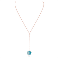 Larimar Crystal Heart Lariat Necklace - Larimar Crystal Heart Lariat Necklace - 14k Rose Gold Fill - Luna Tide Handmade Crystal Jewellery