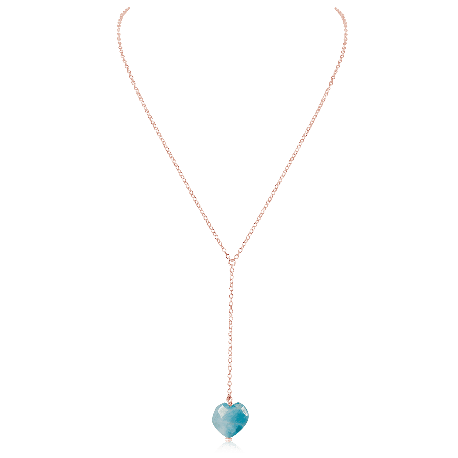 Larimar Crystal Heart Lariat Necklace - Larimar Crystal Heart Lariat Necklace - 14k Rose Gold Fill - Luna Tide Handmade Crystal Jewellery