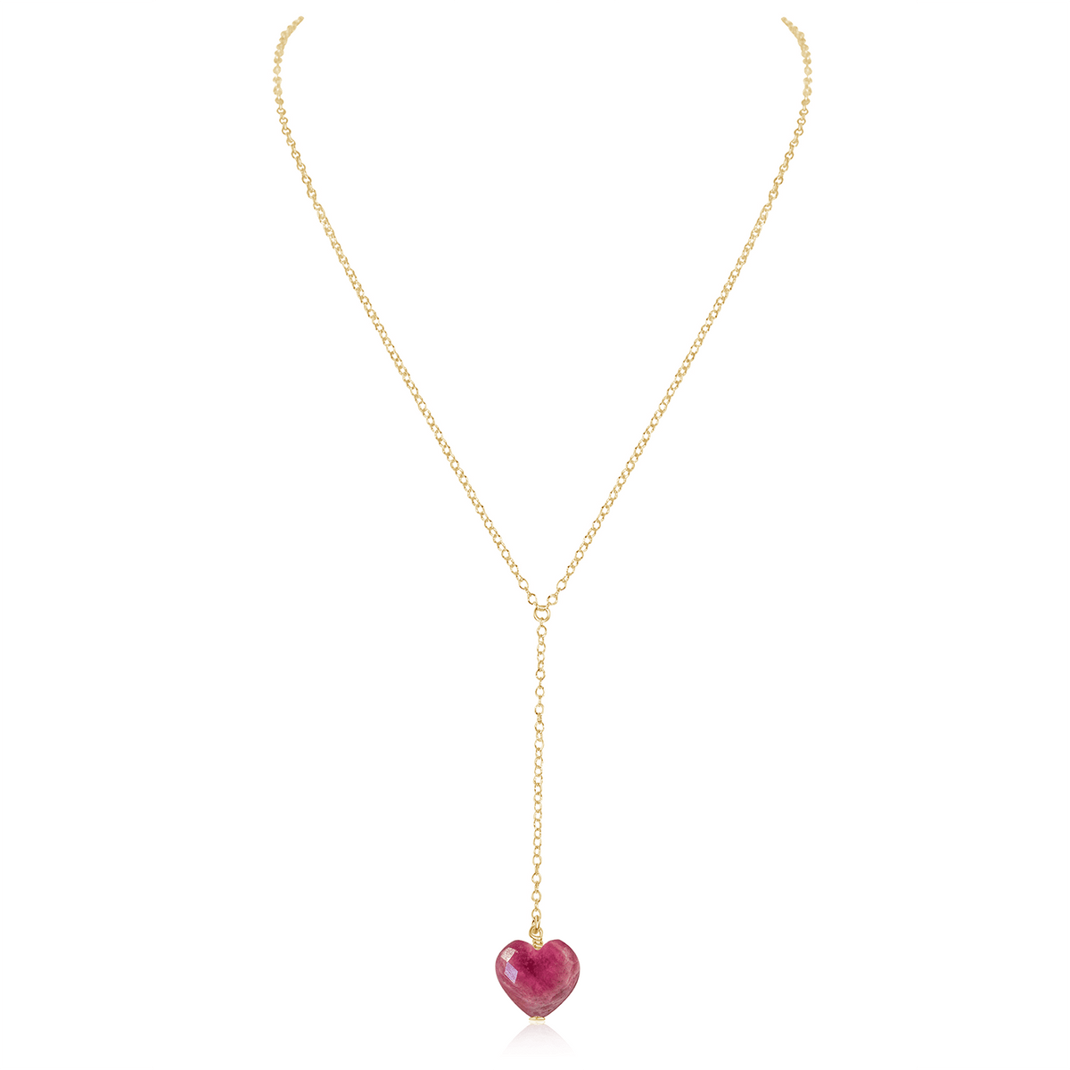 Ruby Crystal Heart Lariat Necklace - Ruby Crystal Heart Lariat Necklace - 14k Gold Fill - Luna Tide Handmade Crystal Jewellery