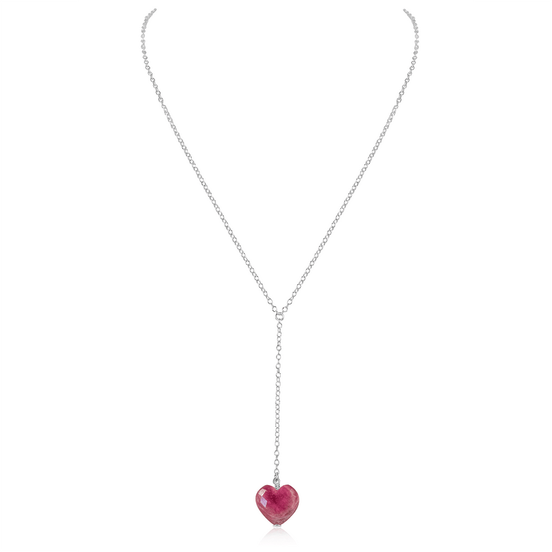 Ruby Crystal Heart Lariat Necklace - Ruby Crystal Heart Lariat Necklace - Sterling Silver - Luna Tide Handmade Crystal Jewellery