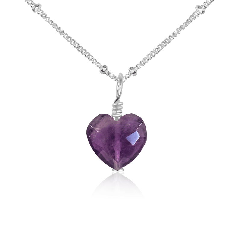 Amethyst Crystal Heart Pendant Necklace - Amethyst Crystal Heart Pendant Necklace - Sterling Silver / Satellite - Luna Tide Handmade Crystal Jewellery