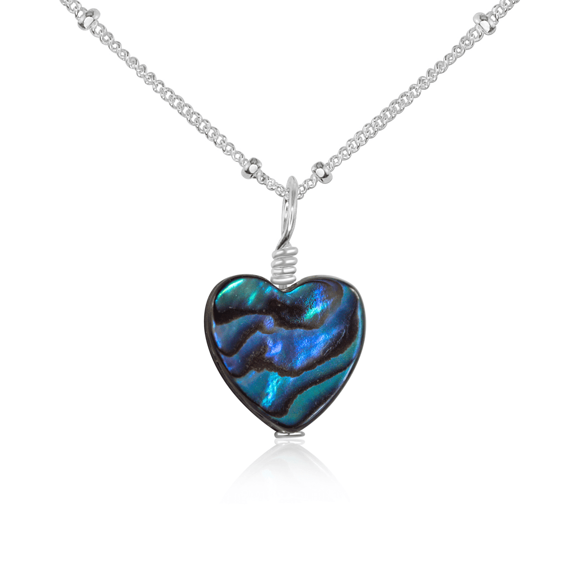 Abalone Shell Heart Pendant Necklace - Abalone Shell Heart Pendant Necklace - Sterling Silver / Satellite - Luna Tide Handmade Crystal Jewellery