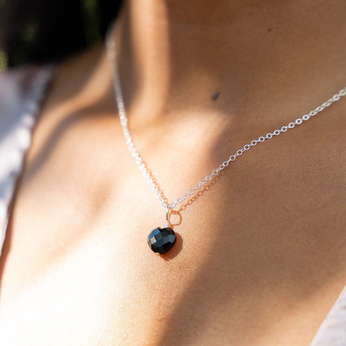 Black Onyx Crystal Heart Pendant Necklace - Black Onyx Crystal Heart Pendant Necklace - Sterling Silver / Cable - Luna Tide Handmade Crystal Jewellery