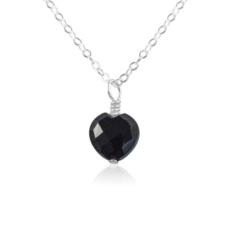 Black Onyx Crystal Heart Pendant Necklace - Black Onyx Crystal Heart Pendant Necklace - Sterling Silver / Cable - Luna Tide Handmade Crystal Jewellery