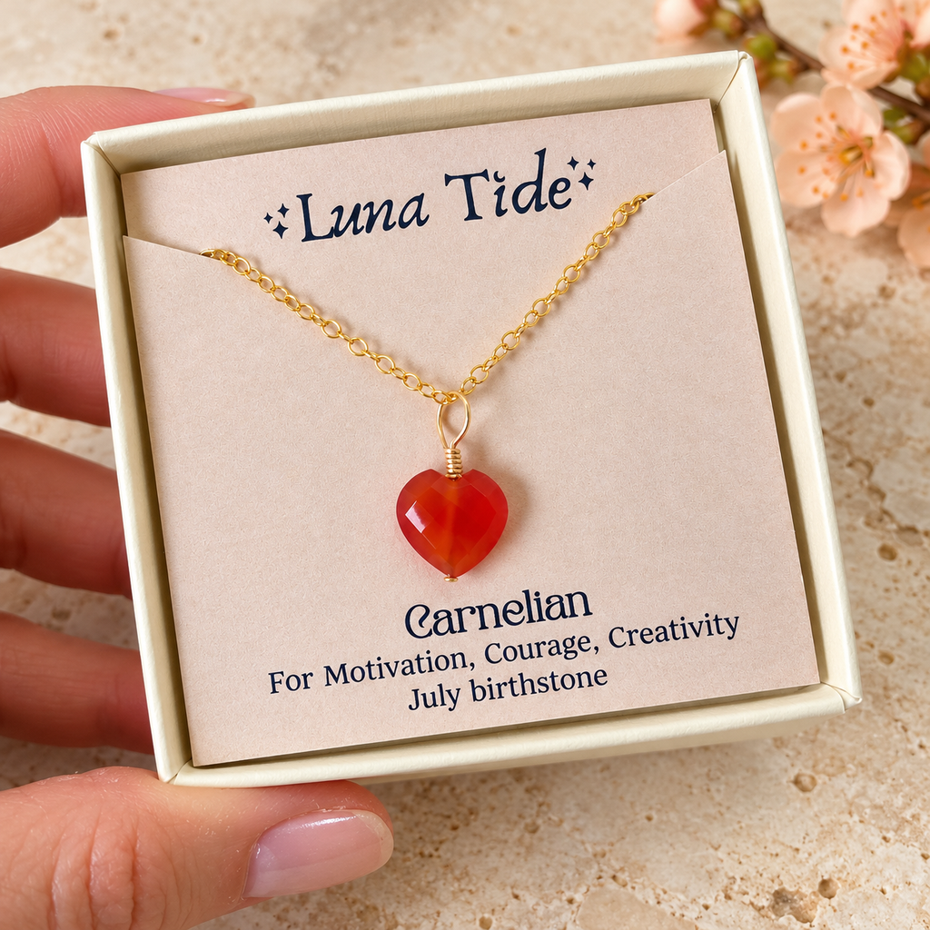 Carnelian Crystal Heart Pendant Necklace