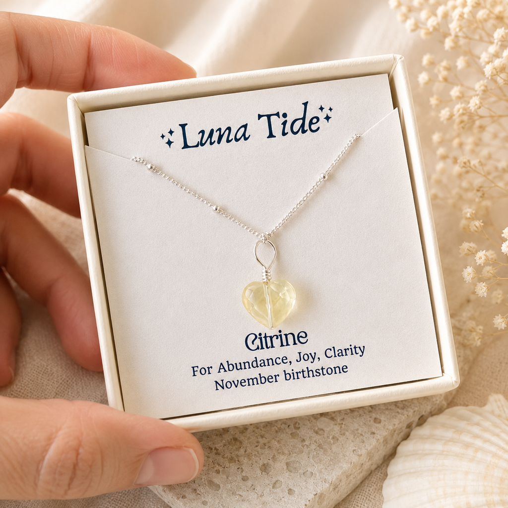 Citrine Crystal Heart Pendant Necklace