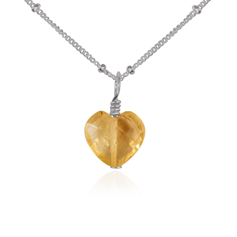 Citrine Crystal Heart Pendant Necklace - Citrine Crystal Heart Pendant Necklace - Stainless Steel / Satellite - Luna Tide Handmade Crystal Jewellery