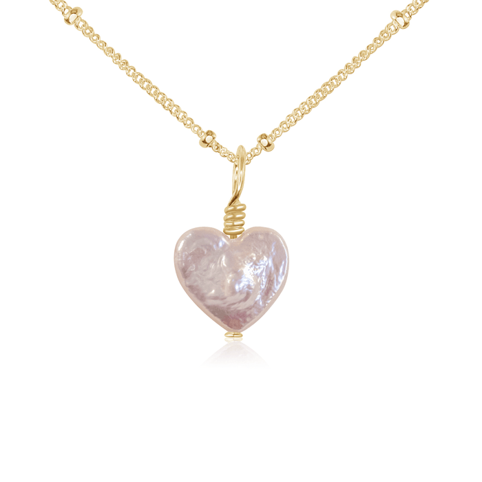Freshwater Pearl Heart Pendant Necklace - Freshwater Pearl Heart Pendant Necklace - 14k Gold Fill / Satellite - Luna Tide Handmade Crystal Jewellery