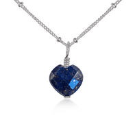 Lapis Lazuli Crystal Heart Pendant Necklace - Lapis Lazuli Crystal Heart Pendant Necklace - Stainless Steel / Satellite - Luna Tide Handmade Crystal Jewellery