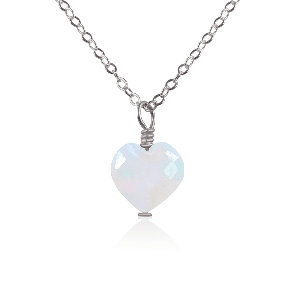 Rainbow Moonstone Crystal Heart Pendant Necklace - Rainbow Moonstone Crystal Heart Pendant Necklace - Stainless Steel / Cable - Luna Tide Handmade Crystal Jewellery