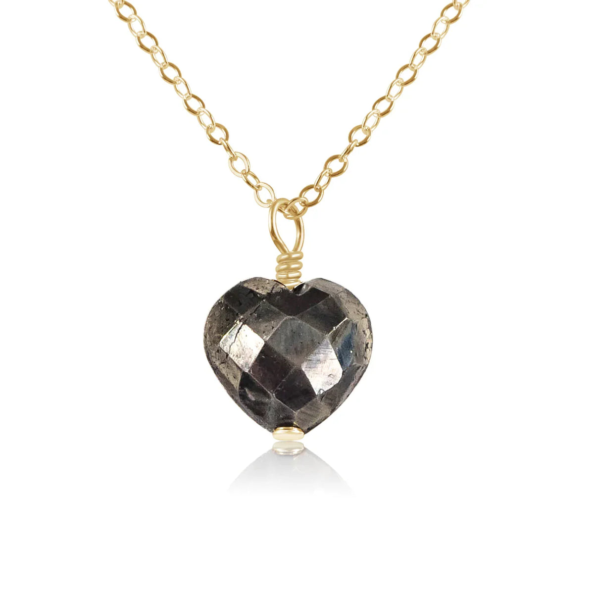 Pyrite Crystal Heart Pendant Necklace