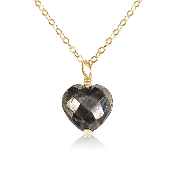 Pyrite Crystal Heart Pendant Necklace