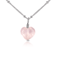 Rose Quartz Crystal Heart Pendant Necklace - Rose Quartz Crystal Heart Pendant Necklace - Stainless Steel / Satellite - Luna Tide Handmade Crystal Jewellery