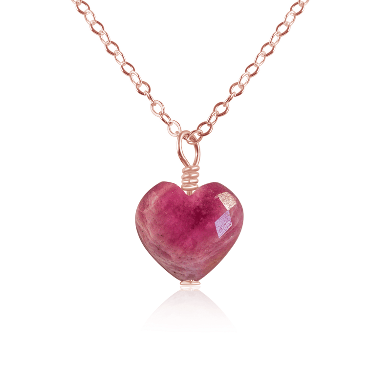 Ruby Crystal Heart Pendant Necklace - Ruby Crystal Heart Pendant Necklace - 14k Rose Gold Fill / Cable - Luna Tide Handmade Crystal Jewellery