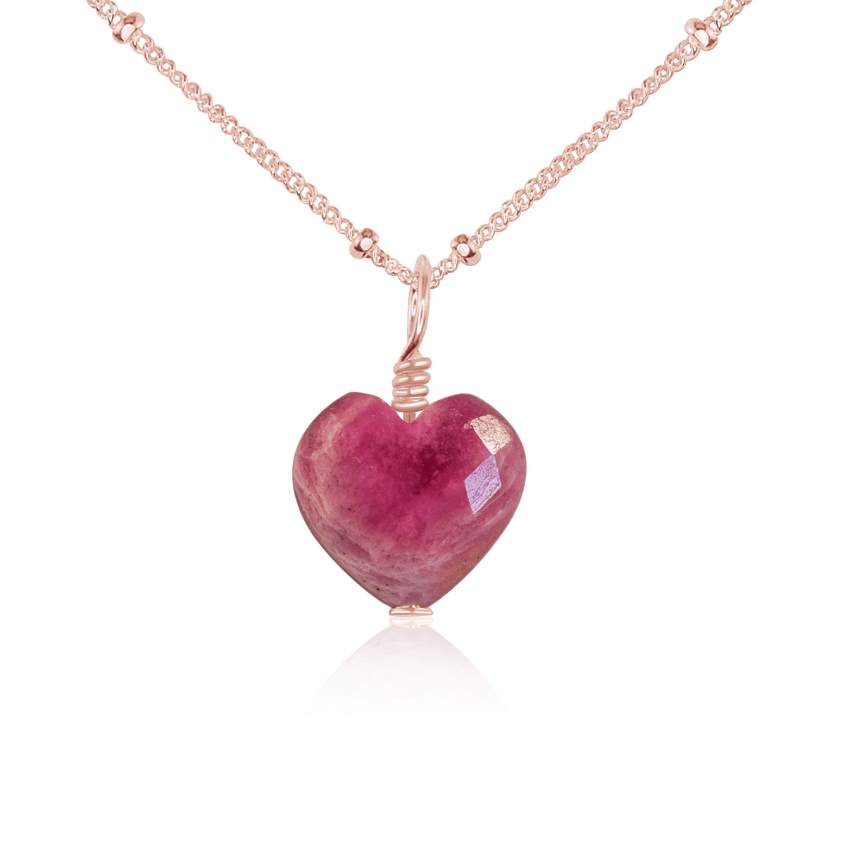 Ruby Crystal Heart Pendant Necklace - Ruby Crystal Heart Pendant Necklace - 14k Rose Gold Fill / Satellite - Luna Tide Handmade Crystal Jewellery