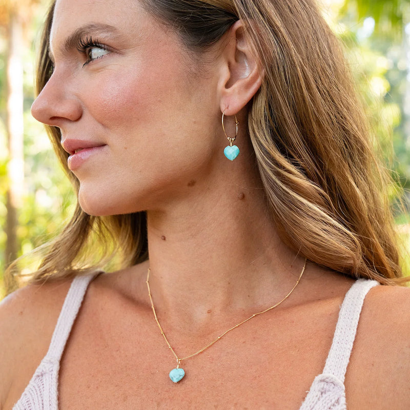 Turquoise Crystal Heart Pendant Necklace