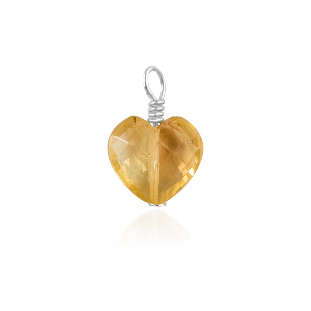 Citrine Crystal Heart Pendant - Citrine Crystal Heart Pendant - Sterling Silver - Luna Tide Handmade Crystal Jewellery