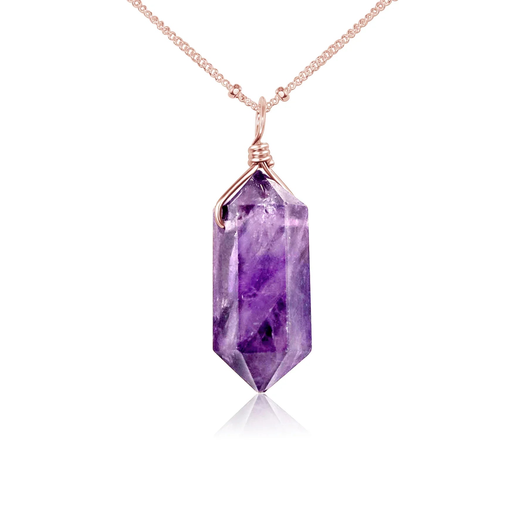Large Double Terminated Amethyst Crystal Pendant Necklace