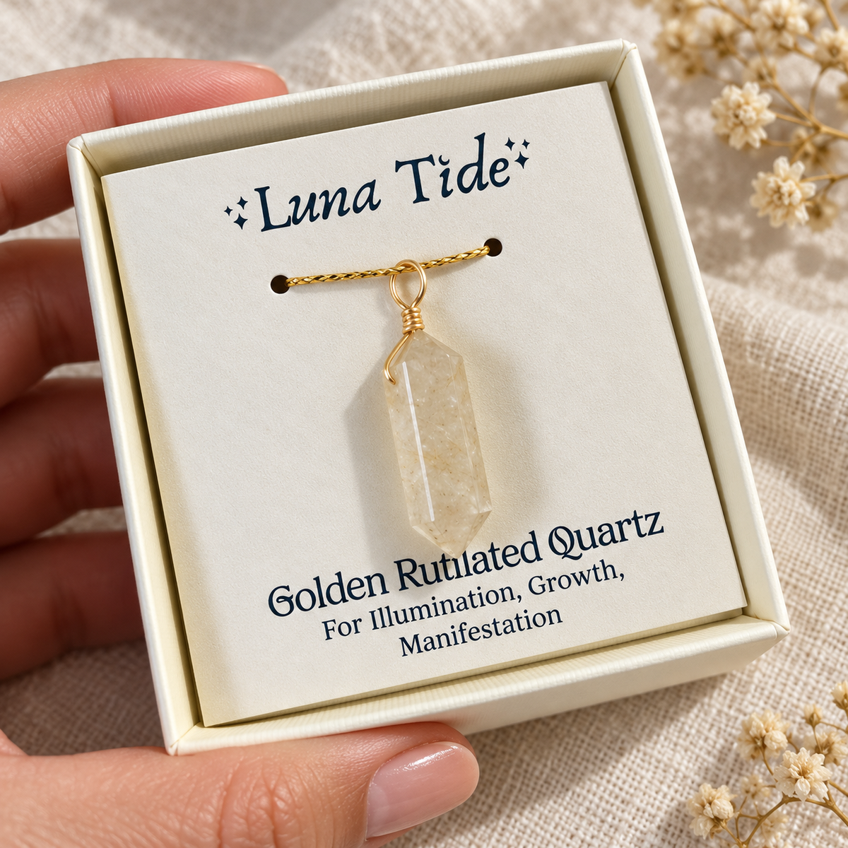 Large Double Terminated Golden Rutilated Quartz Crystal Pendant