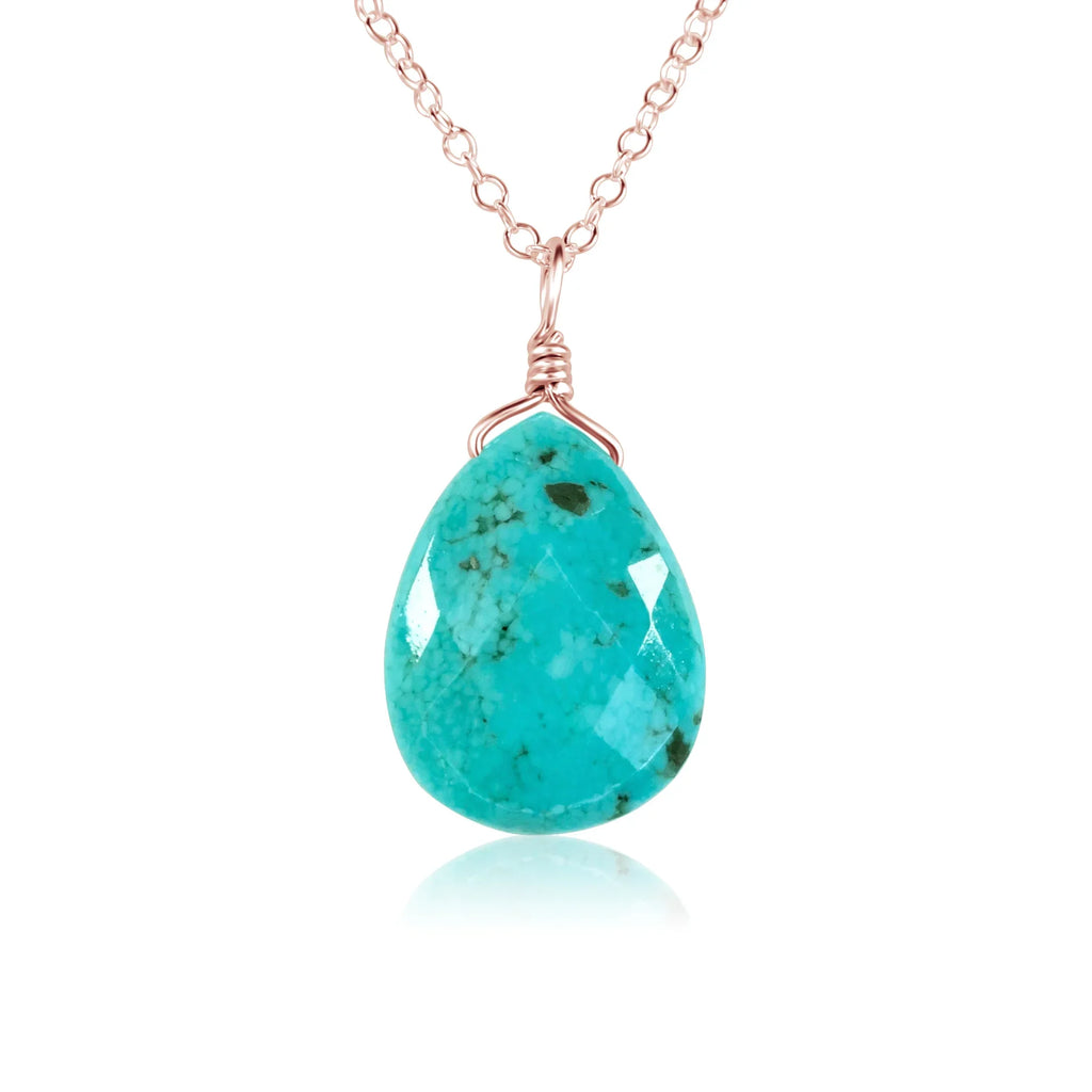 Large Turquoise Faceted Teardrop Crystal Pendant Necklace