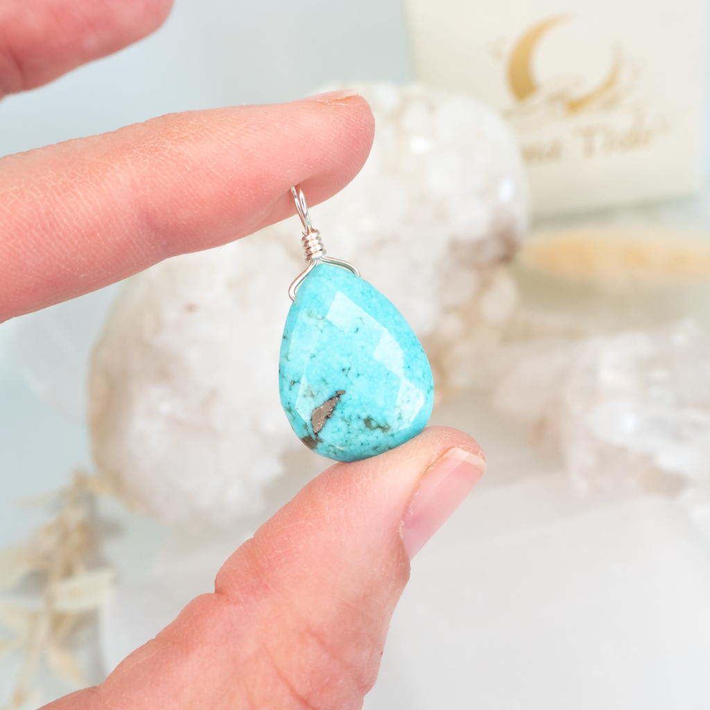 Large Turquoise Faceted Pear Crystal Pendant