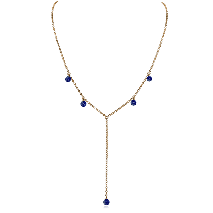 Bronze Lapis Lazuli Gemstone Bead Drop Lariat Y Necklace