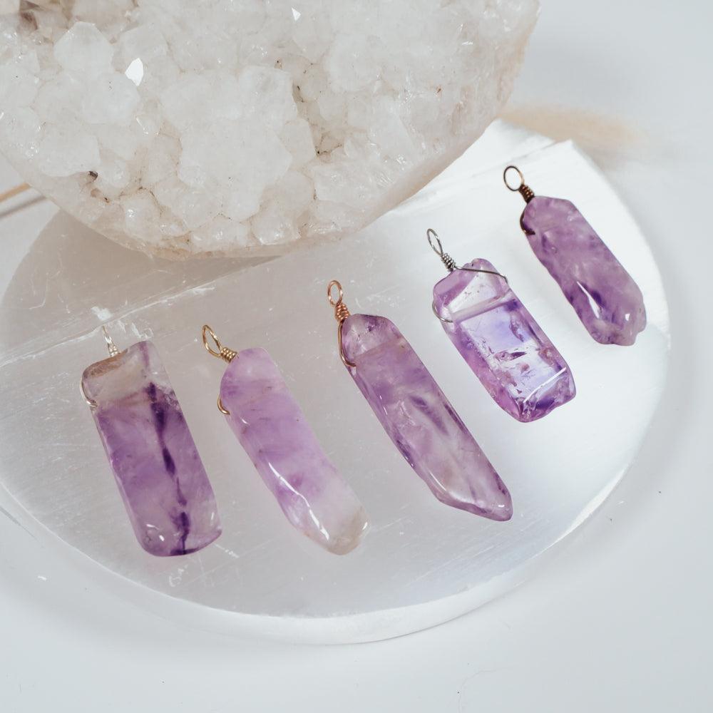 Polished Natural Amethyst Crystal Slice Point Pendant