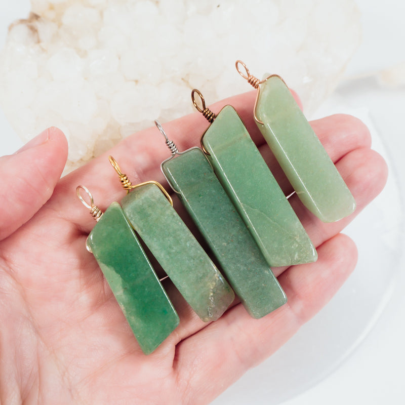 Large Polished Natural Green Aventurine Crystal Slice Point Pendant