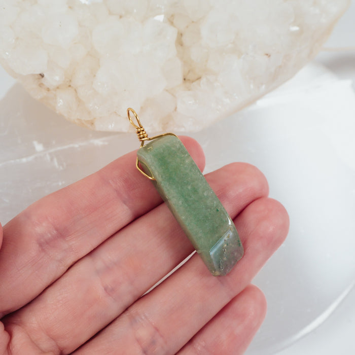 Large Polished Natural Green Aventurine Crystal Slice Point Pendant