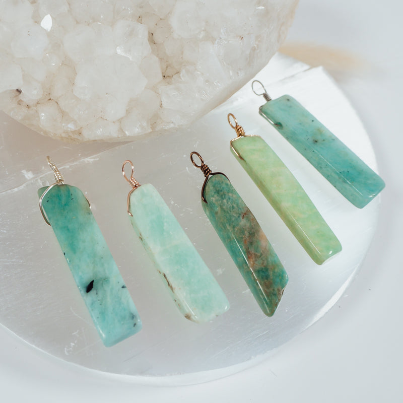 Polished Raw Natural Amazonite Crystal Slice Point Pendant