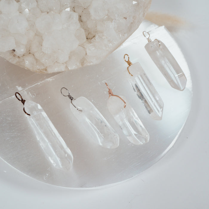 Raw Polished Natural Crystal Quartz Point Pendant